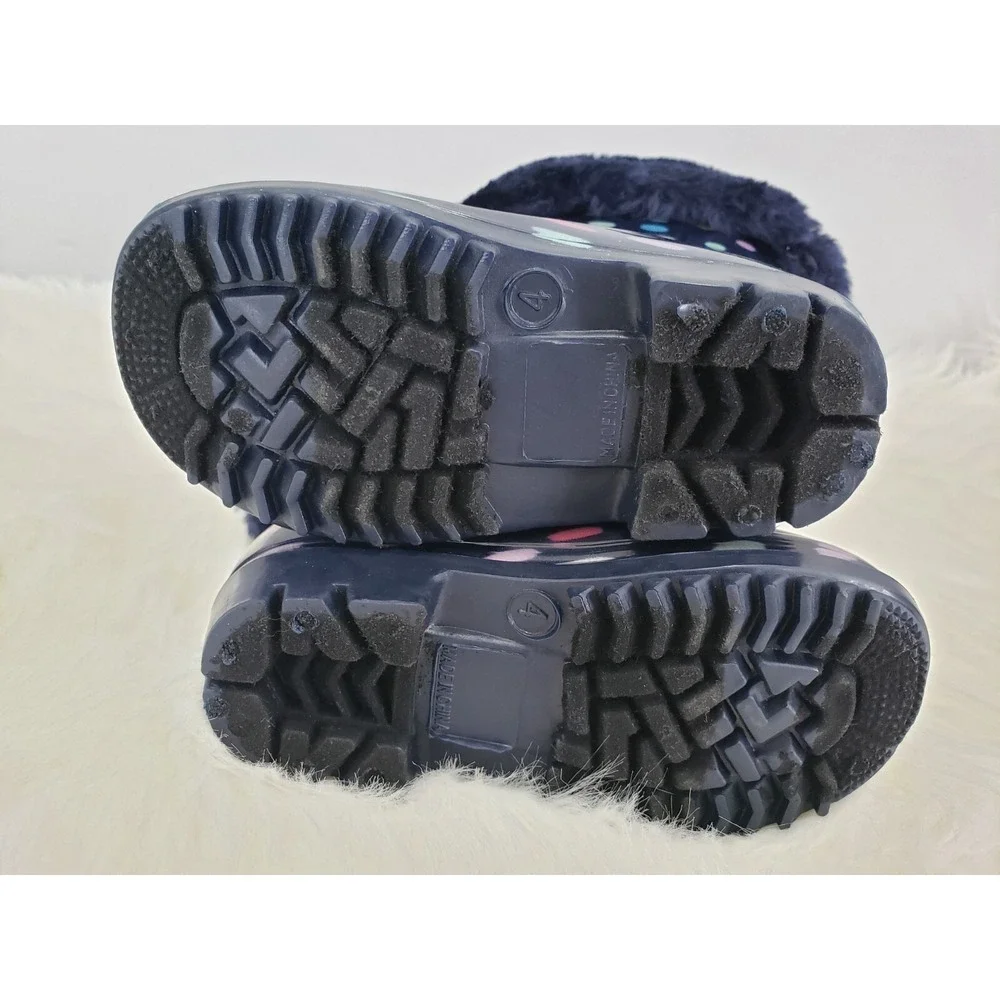 NEW - WARM Carter's Amary Baby Raining Boots Size 4 Girl NEW Polka Dot Navy Blue